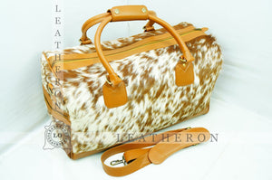 LARGE Real COWHIDE Duffel Bag Natural Hair On Leather TRAVEL Bag Real Cow Skin Luggage Bag | DB56