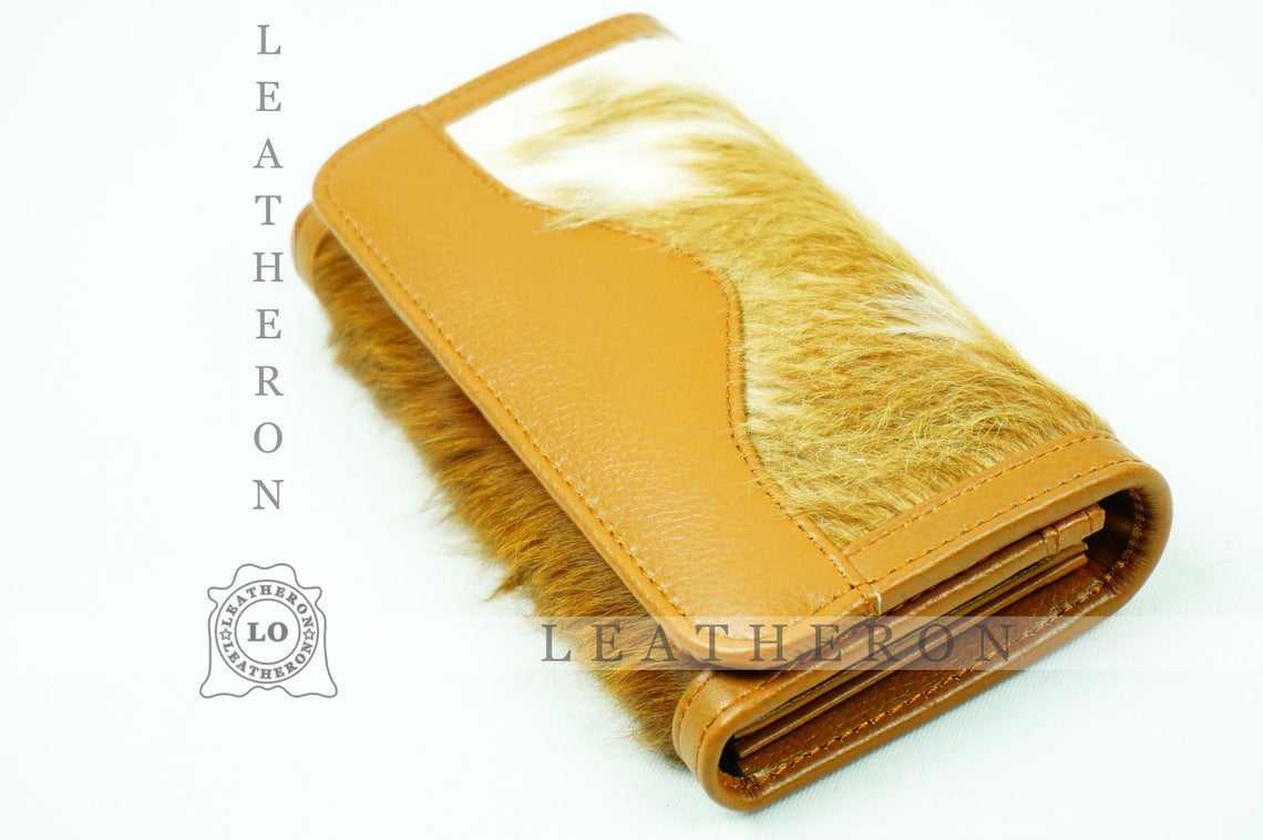 100% Natural Cowhide Clutch Wallet | Real Hair on Leather Clutch Purse | Genuine Cow Skin Leather Clutch Pouch