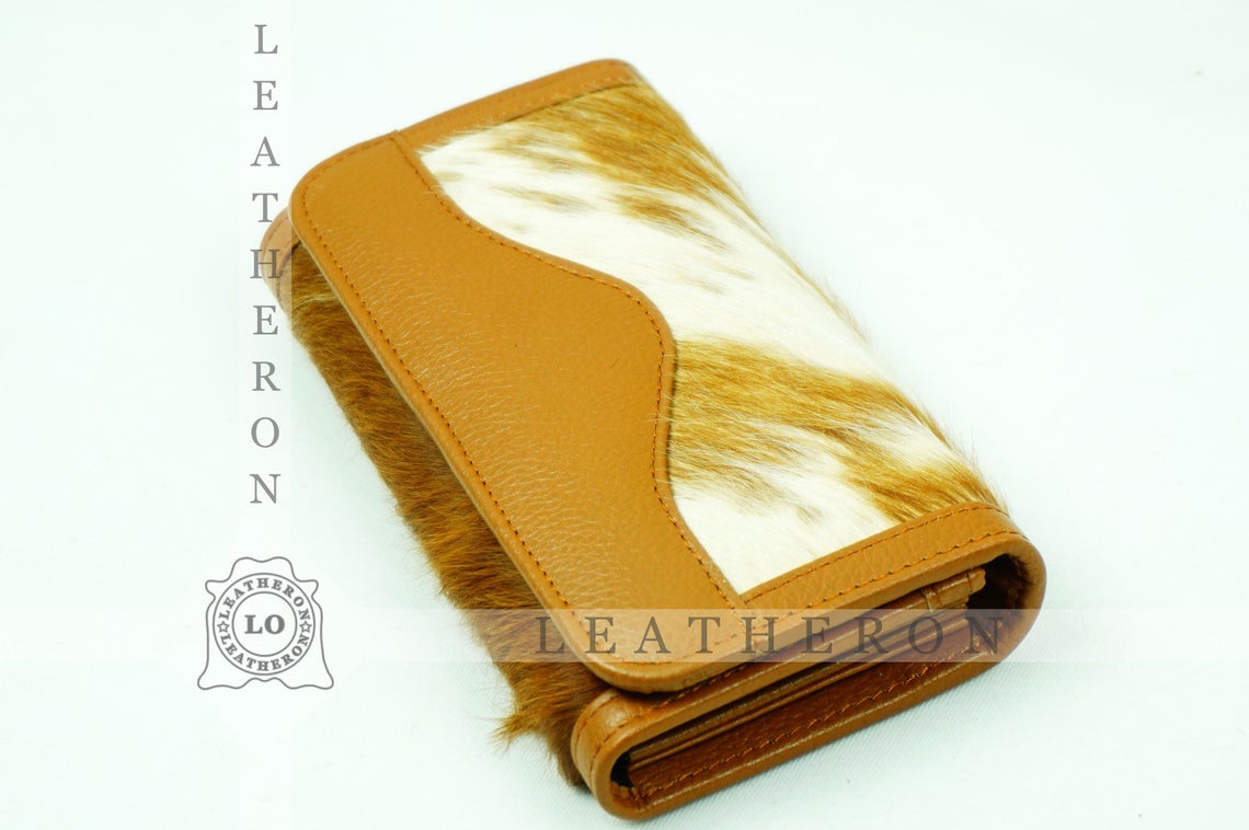 100% Natural Cowhide Clutch Wallet | Real Hair on Leather Clutch Purse | Genuine Cow Skin Leather Clutch Pouch
