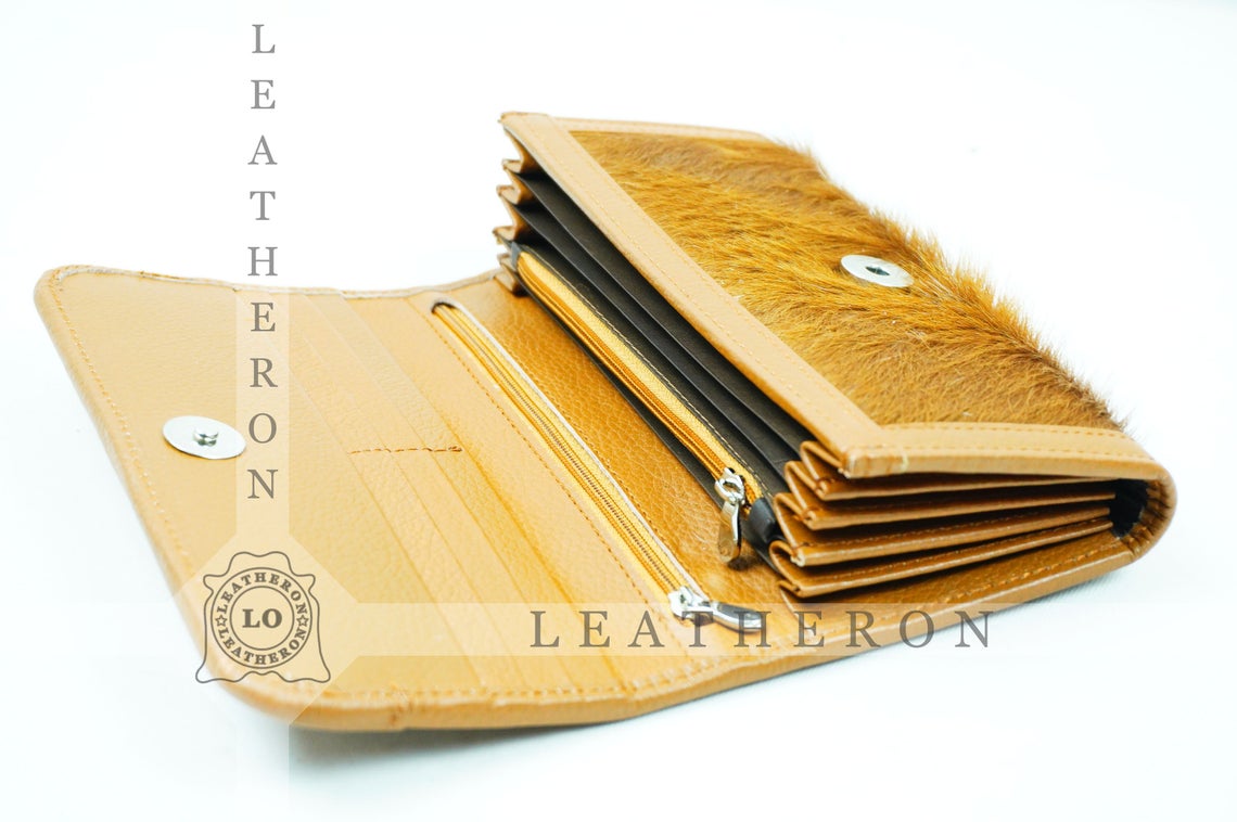 100% Natural Cowhide Clutch Wallet | Real Hair on Leather Clutch Purse | Genuine Cow Skin Leather Clutch Pouch