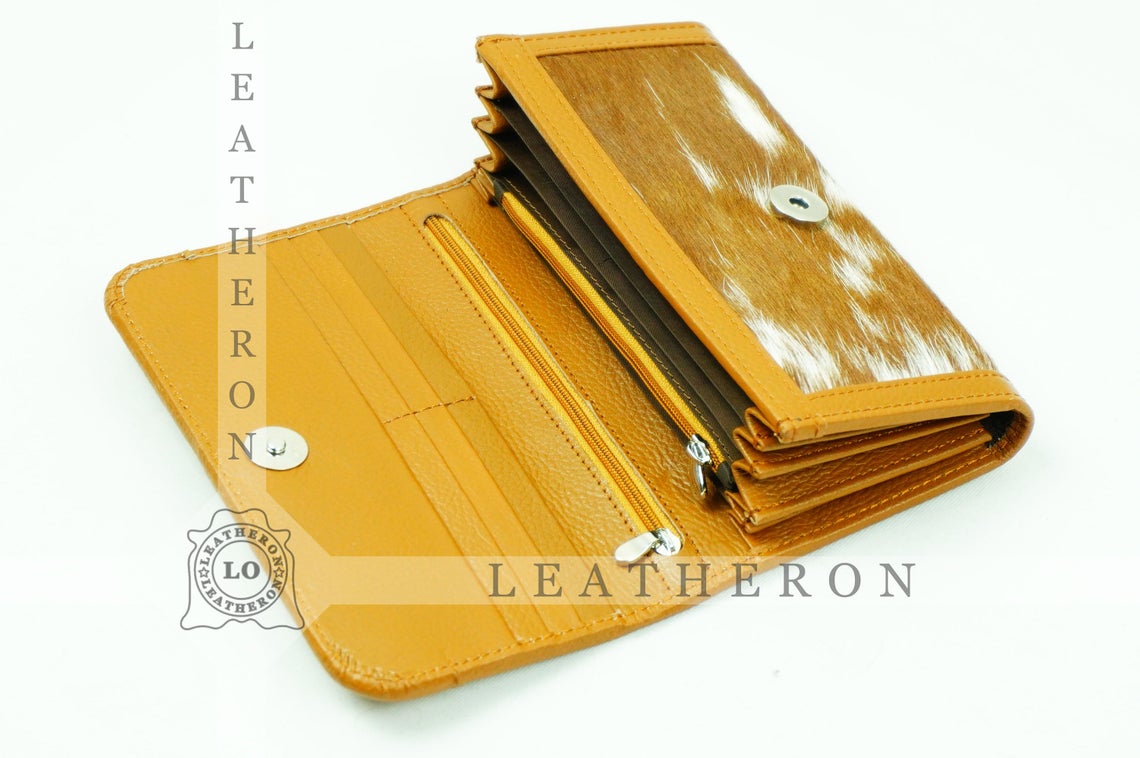 100% Natural Cowhide Clutch Wallet | Real Hair on Leather Clutch Purse | Genuine Cow Skin Leather Clutch Pouch