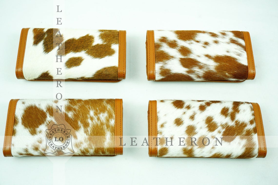 100% Natural Cowhide Clutch Wallet | Real Hair on Leather Clutch Purse | Genuine Cow Skin Leather Clutch Pouch