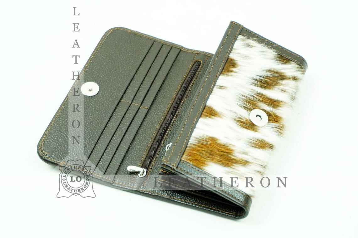 100% Natural Cowhide Clutch Wallet | Real Hair on Leather Clutch Purse | Genuine Cow Skin Leather Clutch Pouch