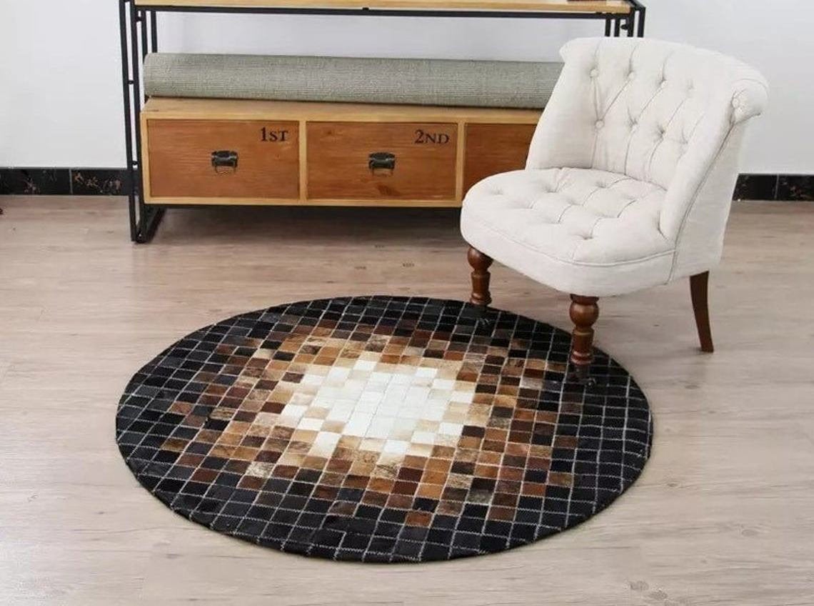 HANDMADE 100% Natural Patchwork Cowhide Area Rug | Hair on Leather Cowhide Carpet | PR82