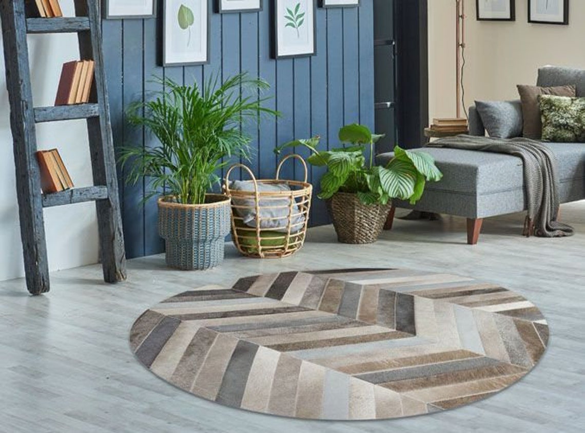 HANDMADE 100% Natural Patchwork Cowhide Area Rug | Hair on Leather Cowhide Carpet | PR90