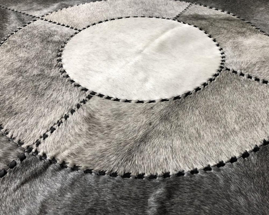 Cowhide Area Rug with Natural Patchwork Design | Hair on Leather Cowhide Carpet | PR126