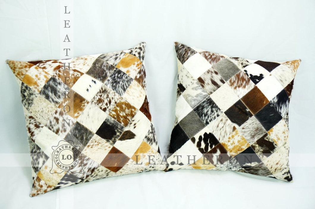 Genuine Cowhide Pillow Covers Natural Hair on Leather Cushion Covers Real Cowhide Pillow Cases | PLW 208