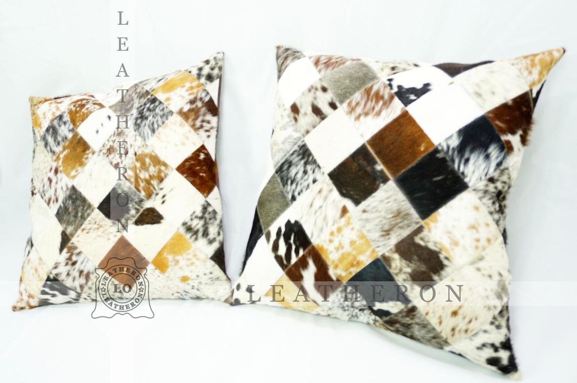 Genuine Cowhide Pillow Covers Natural Hair on Leather Cushion Covers Real Cowhide Pillow Cases | PLW 208