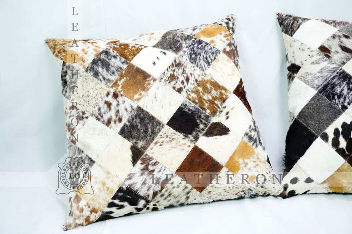 Genuine Cowhide Pillow Covers Natural Hair on Leather Cushion Covers Real Cowhide Pillow Cases | PLW 208