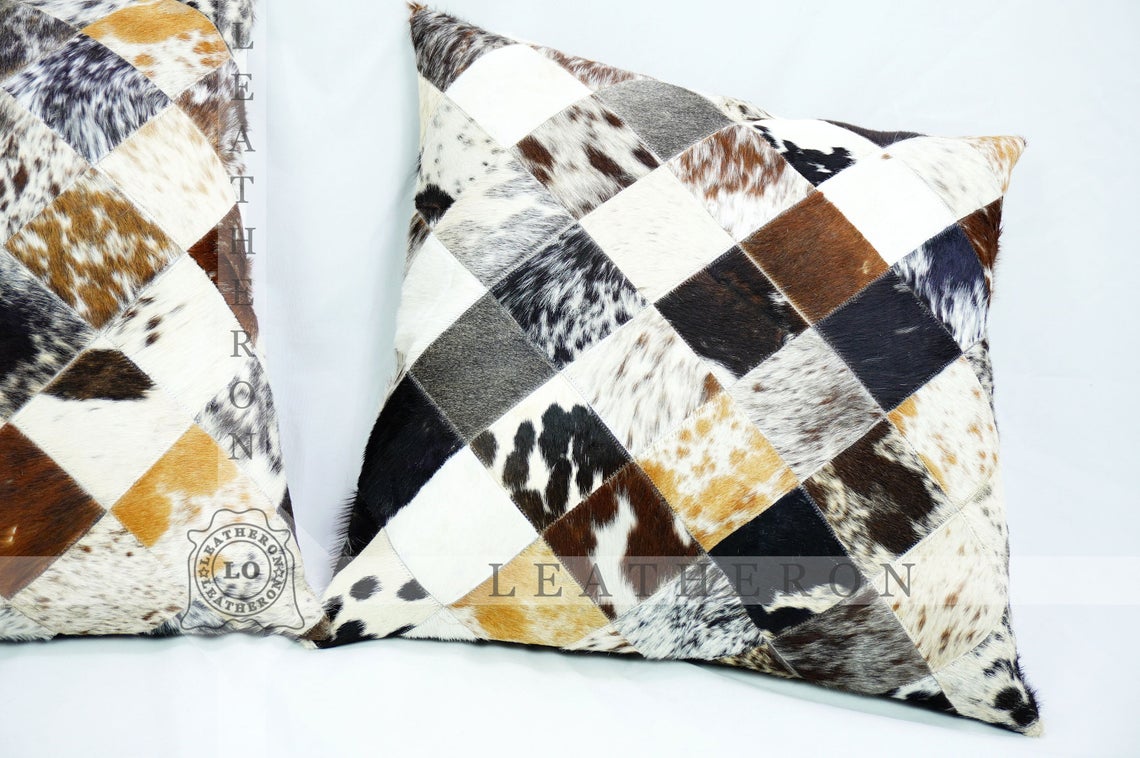 Genuine Cowhide Pillow Covers Natural Hair on Leather Cushion Covers Real Cowhide Pillow Cases | PLW 208