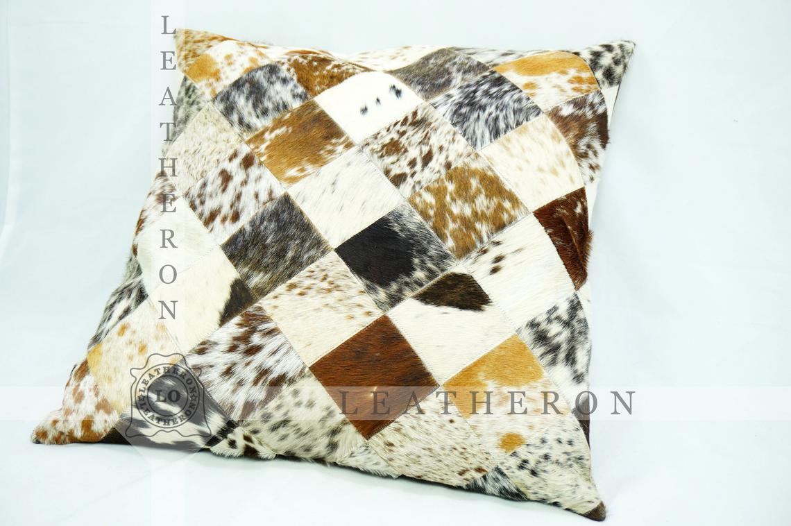 Genuine Cowhide Pillow Covers Natural Hair on Leather Cushion Covers Real Cowhide Pillow Cases | PLW 208