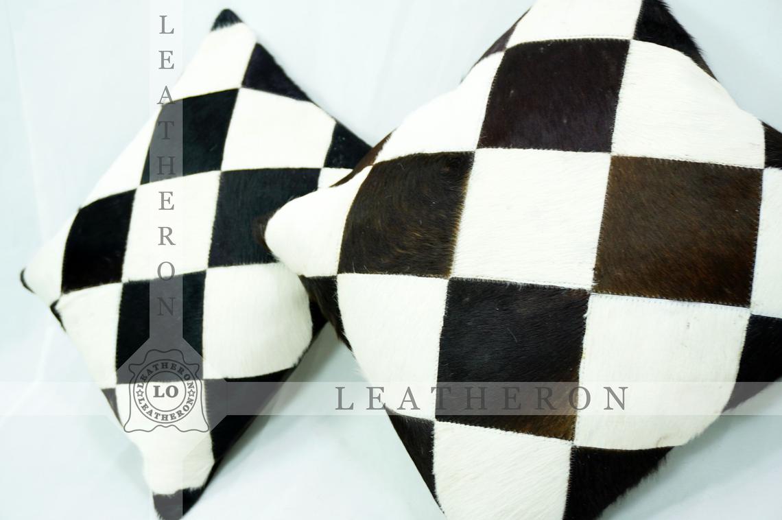 Patchwork Cowhide Pillow Covers Real Hair on Leather Pillow Cases Natural Cow Skin Cushion Covers | PLW 212
