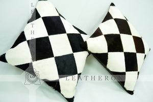Patchwork Cowhide Pillow Covers Real Hair on Leather Pillow Cases Natural Cow Skin Cushion Covers | PLW 212