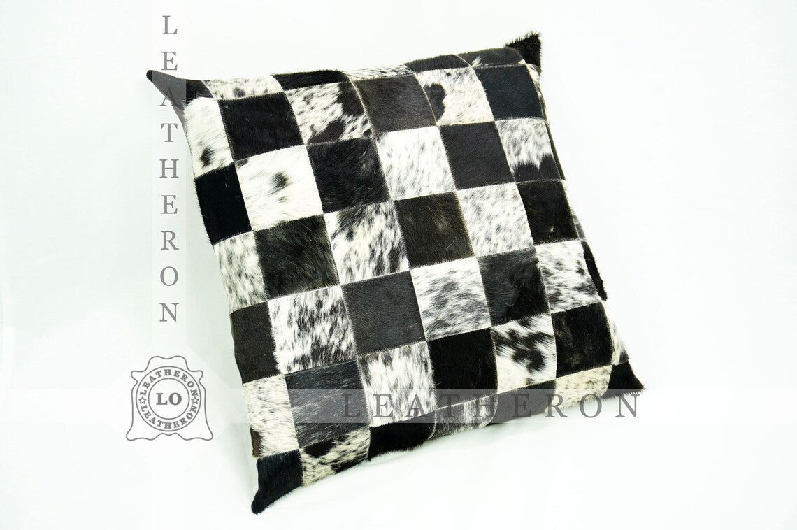 Genuine Cowhide Pillow Covers Natural Hair on Leather Cushions Covers Real Cowhide Pillow Cases | PLW 204