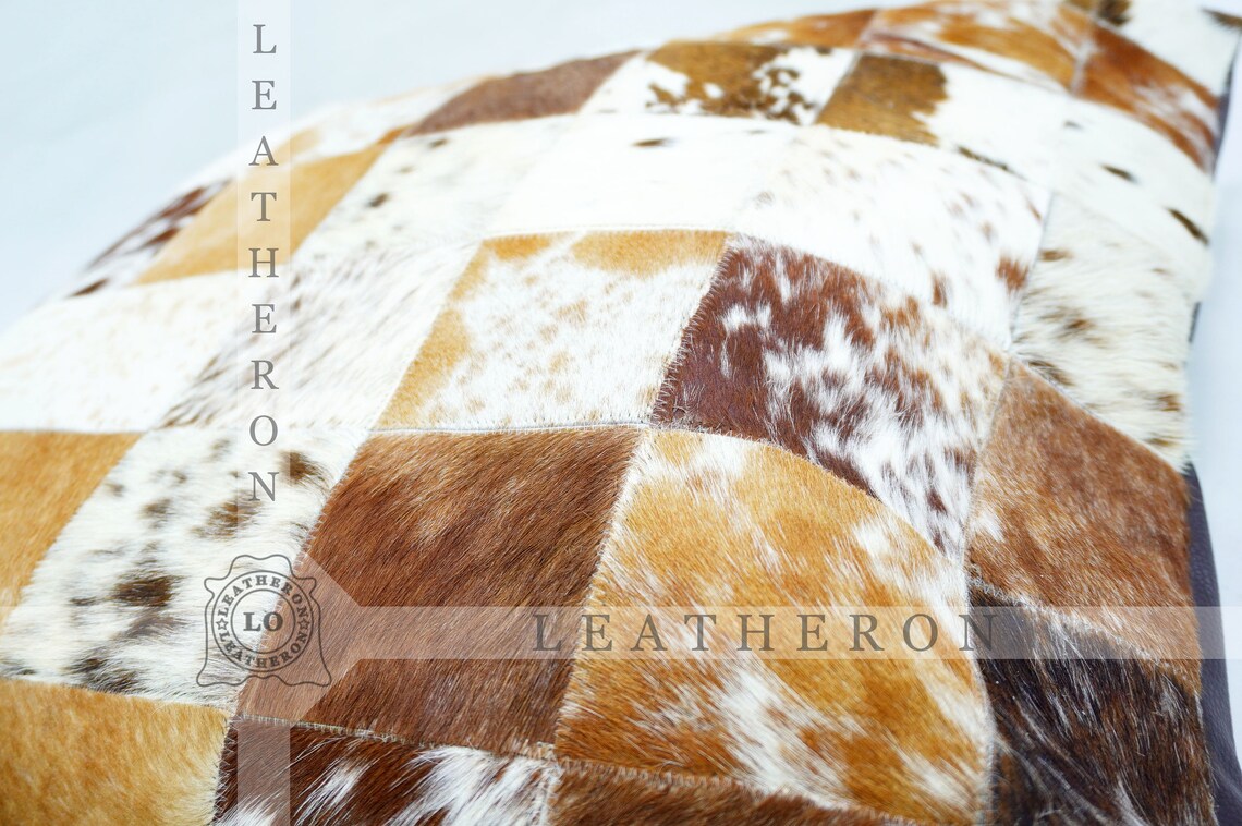 Genuine Cowhide Pillow Covers Natural Hair on Leather Cushion Covers Real Cowhide Pillow Cases | PLW 205