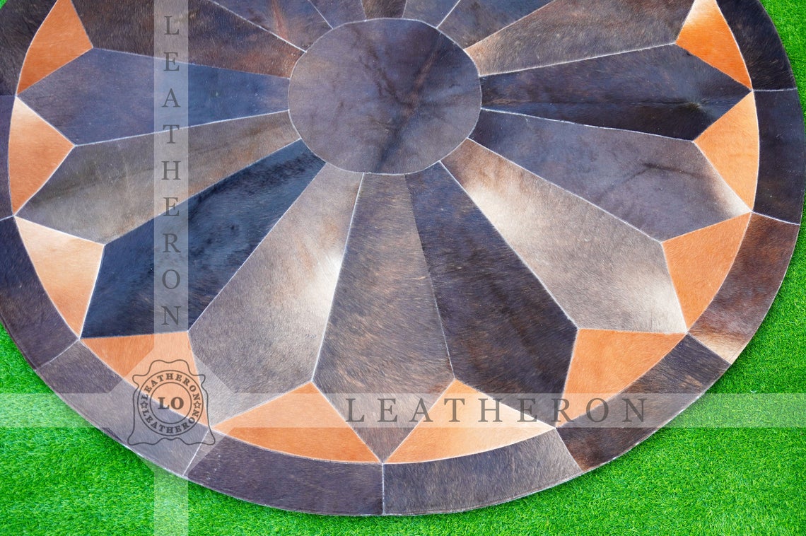 Authentic Handcrafted Cowhide Patchwork Rug | Hair on Leather Cowhide Carpet | PR119
