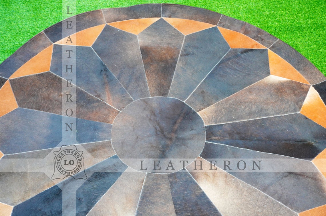Authentic Handcrafted Cowhide Patchwork Rug | Hair on Leather Cowhide Carpet | PR119