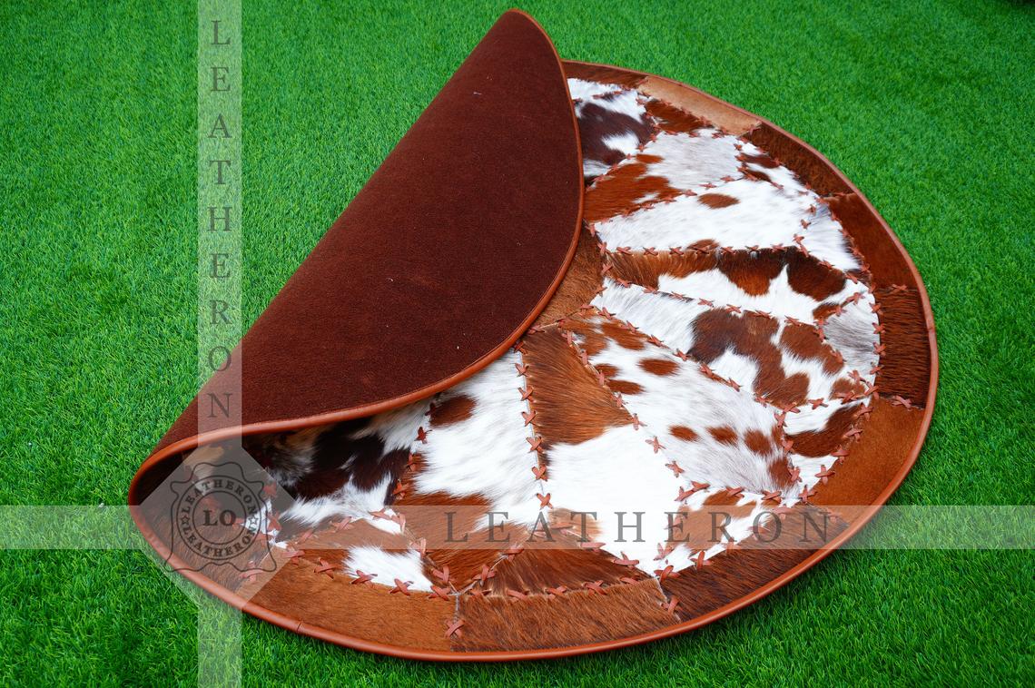 Exact As Picture (4 X 4 ft.) HANDMADE 100% Natural COWHIDE RUG | Patchwork Cowhide Area Rug | Hair on Leather Cowhide Carpet | PR118