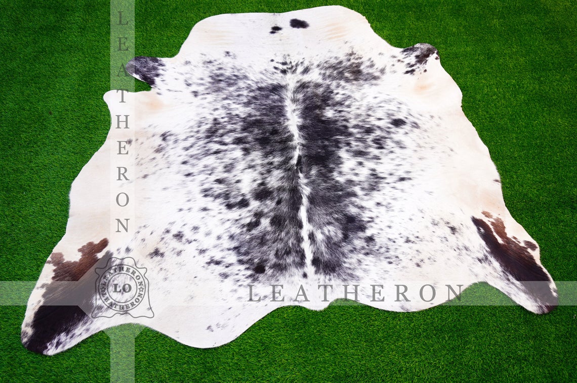 Medium ( 5 X 5 ft. ) EXACT As PHOTO !! 100% Natural Cowhide Hair on Leather Area Rug | Original Hair on Cowhide Leather Area Rug