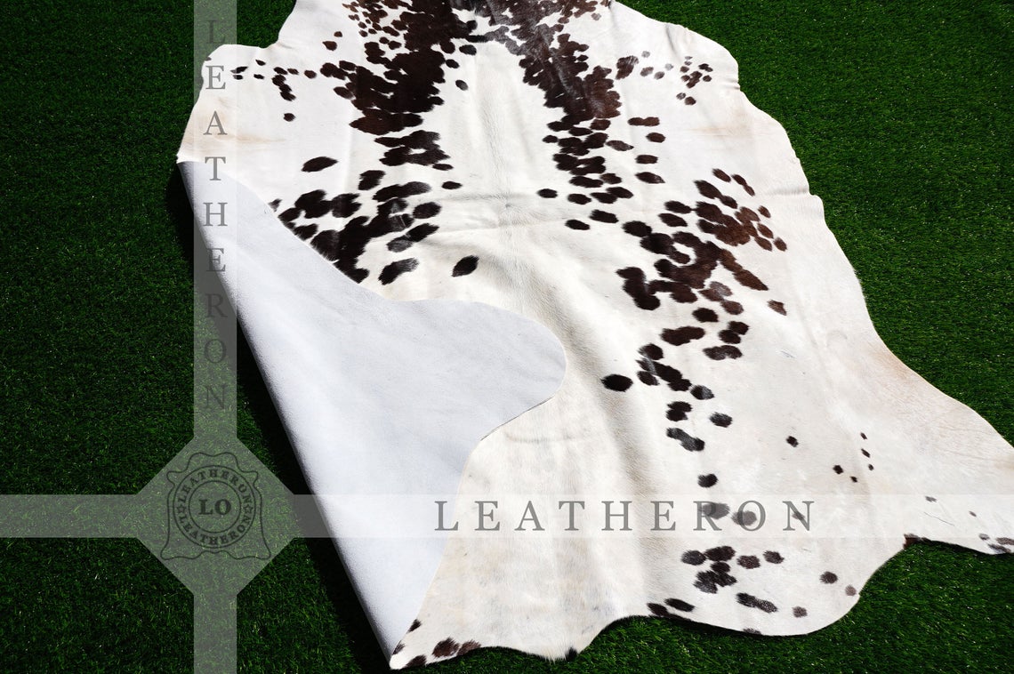Small ( 4 X 4.4 ft. ) EXACT As PHOTO !! 100% Natural Cowhide Hair on Leather Area Rug | Original Hair on Cowhide Leather Area Rug