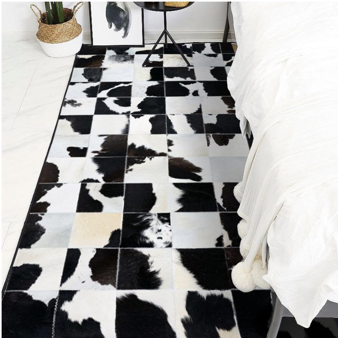 HANDMADE 100% Natural COWHIDE RUG | Patchwork Cowhide Area Rug | Real Cowhide Hallway Runner | Hair on Leather Cowhide Carpet | PR60