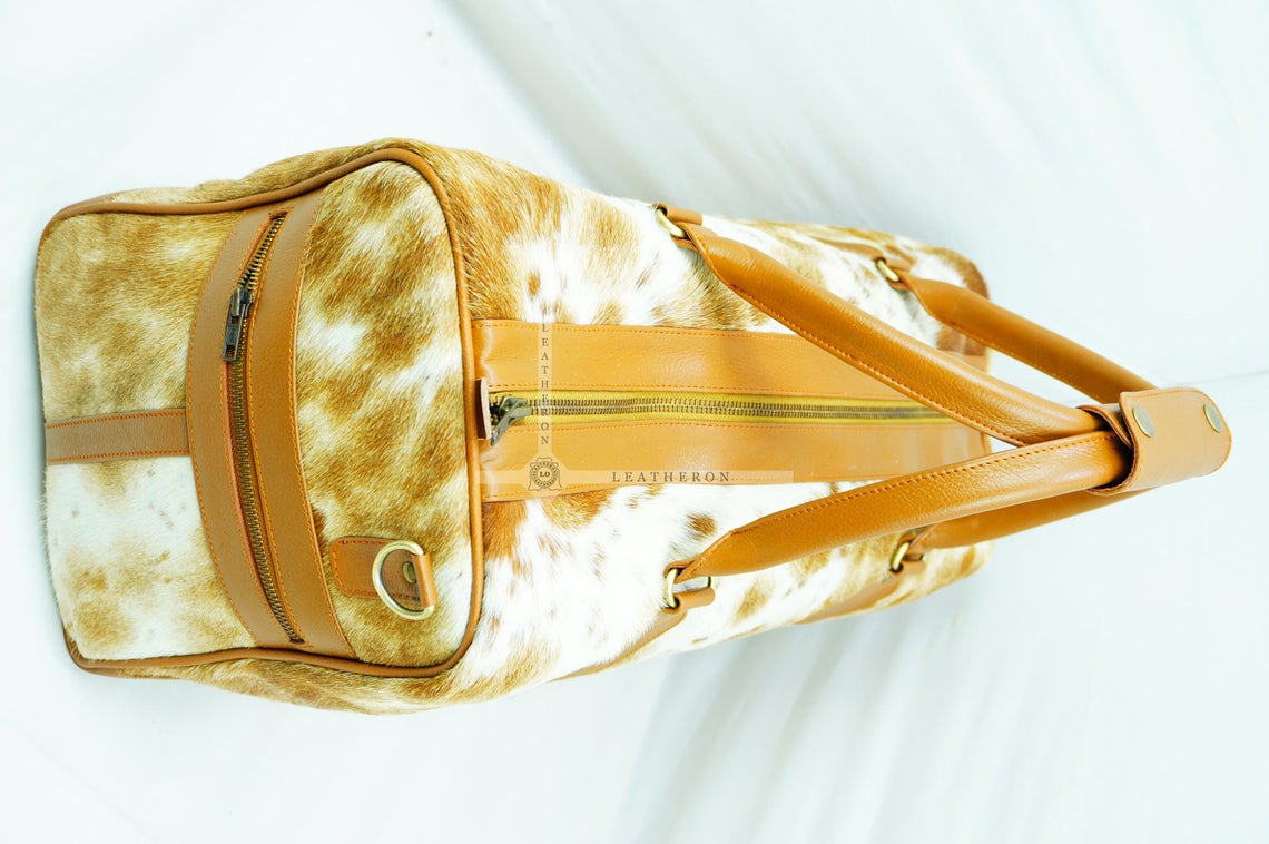 Natural COWHIDE Duffel Bag Hair On Leather TRAVEL Bag Real Cow hide Luggage Bag | DB43