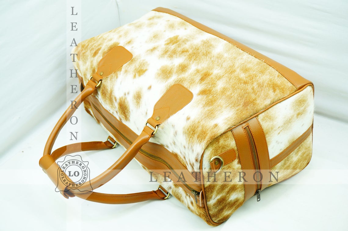 Natural COWHIDE Duffel Bag Hair On Leather TRAVEL Bag Real Cow hide Luggage Bag | DB43