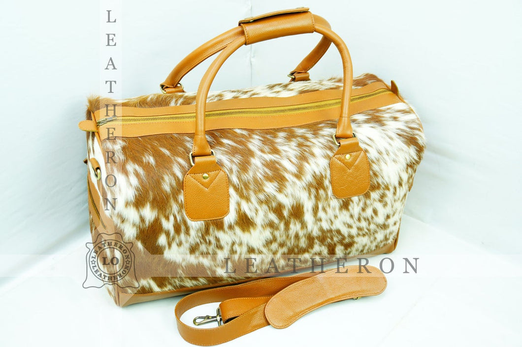 LARGE Real COWHIDE Duffel Bag Natural Hair On Leather TRAVEL Bag Real Cow Skin Luggage Bag | DB56