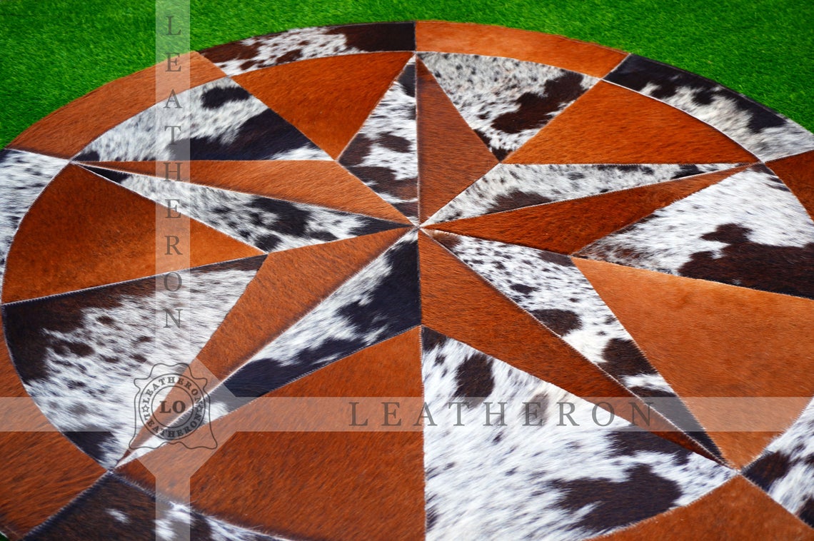 Exact As Picture (4 X 4 ft.) HANDMADE 100% Natural COWHIDE RUG | Patchwork Cowhide Area Rug | Hair on Leather Cowhide Carpet | PR123