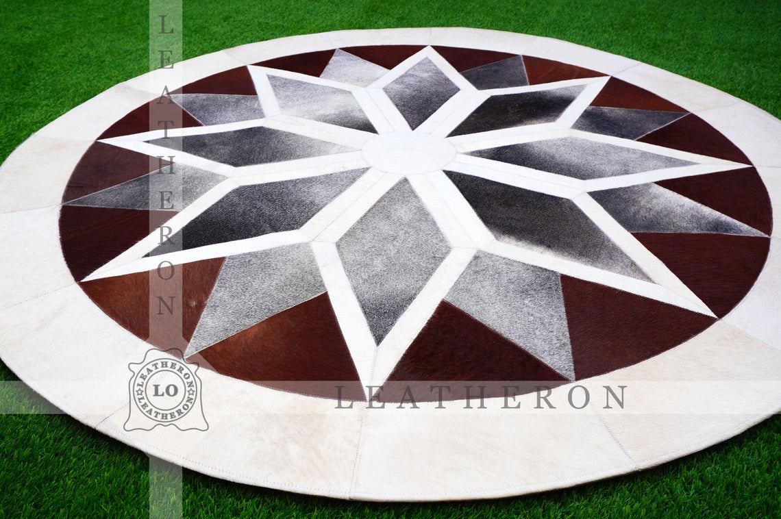 HANDMADE 100% Natural COWHIDE PATCHWORK AREA RUG | Hair on Leather Cowhide Carpet | PR116