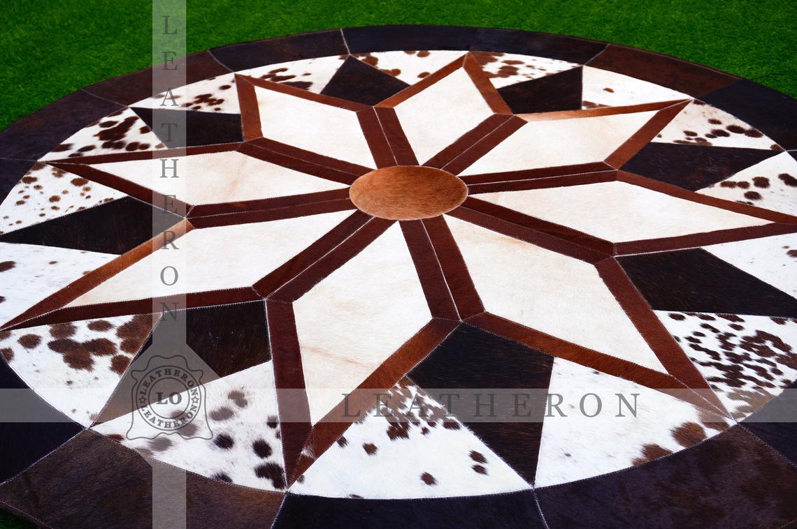 Exact As Picture ( 5 X 5 ft.) HANDMADE 100% Natural COWHIDE RUG | Patchwork Cowhide Area Rug | Hair on Leather Cowhide Carpet | PR115