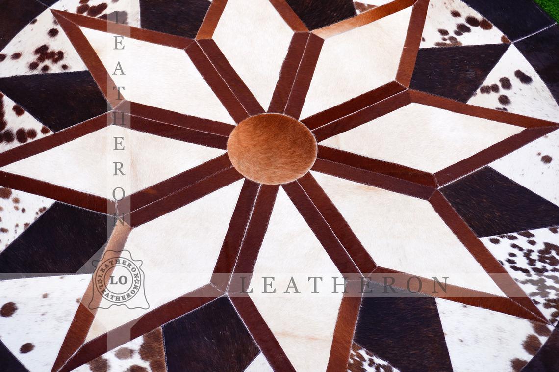 Exact As Picture ( 5 X 5 ft.) HANDMADE 100% Natural COWHIDE RUG | Patchwork Cowhide Area Rug | Hair on Leather Cowhide Carpet | PR115
