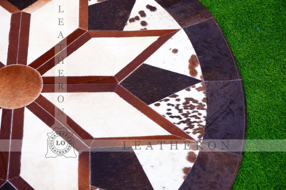 Exact As Picture ( 5 X 5 ft.) HANDMADE 100% Natural COWHIDE RUG | Patchwork Cowhide Area Rug | Hair on Leather Cowhide Carpet | PR115