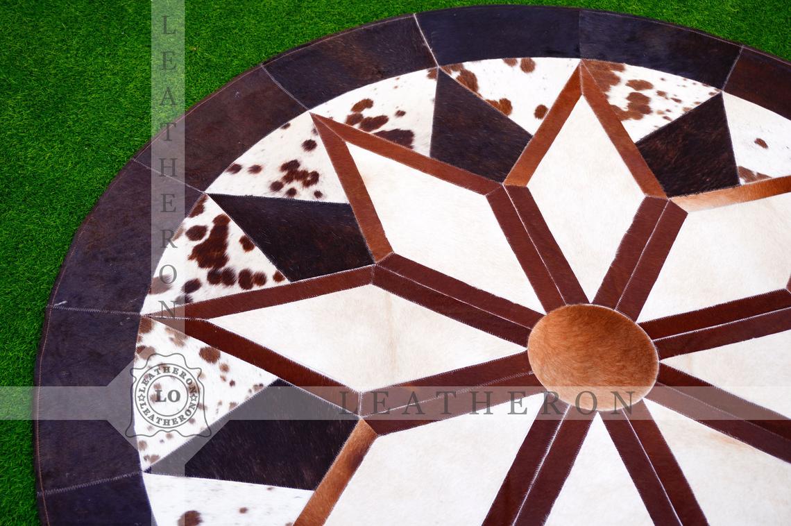 Exact As Picture ( 5 X 5 ft.) HANDMADE 100% Natural COWHIDE RUG | Patchwork Cowhide Area Rug | Hair on Leather Cowhide Carpet | PR115