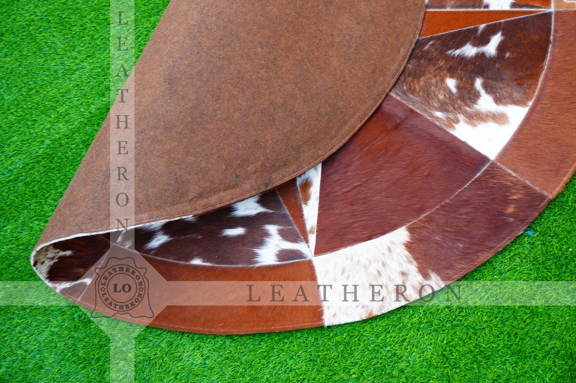 Exact As Picture ( 5 X 5 ft.) HANDMADE 100% Natural COWHIDE RUG | Patchwork Cowhide Area Rug | Hair on Leather Cowhide Carpet | PR114