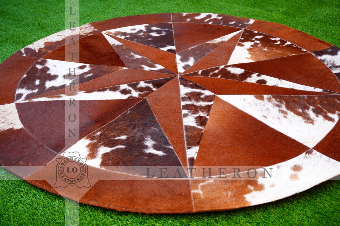 Exact As Picture ( 5 X 5 ft.) HANDMADE 100% Natural COWHIDE RUG | Patchwork Cowhide Area Rug | Hair on Leather Cowhide Carpet | PR114