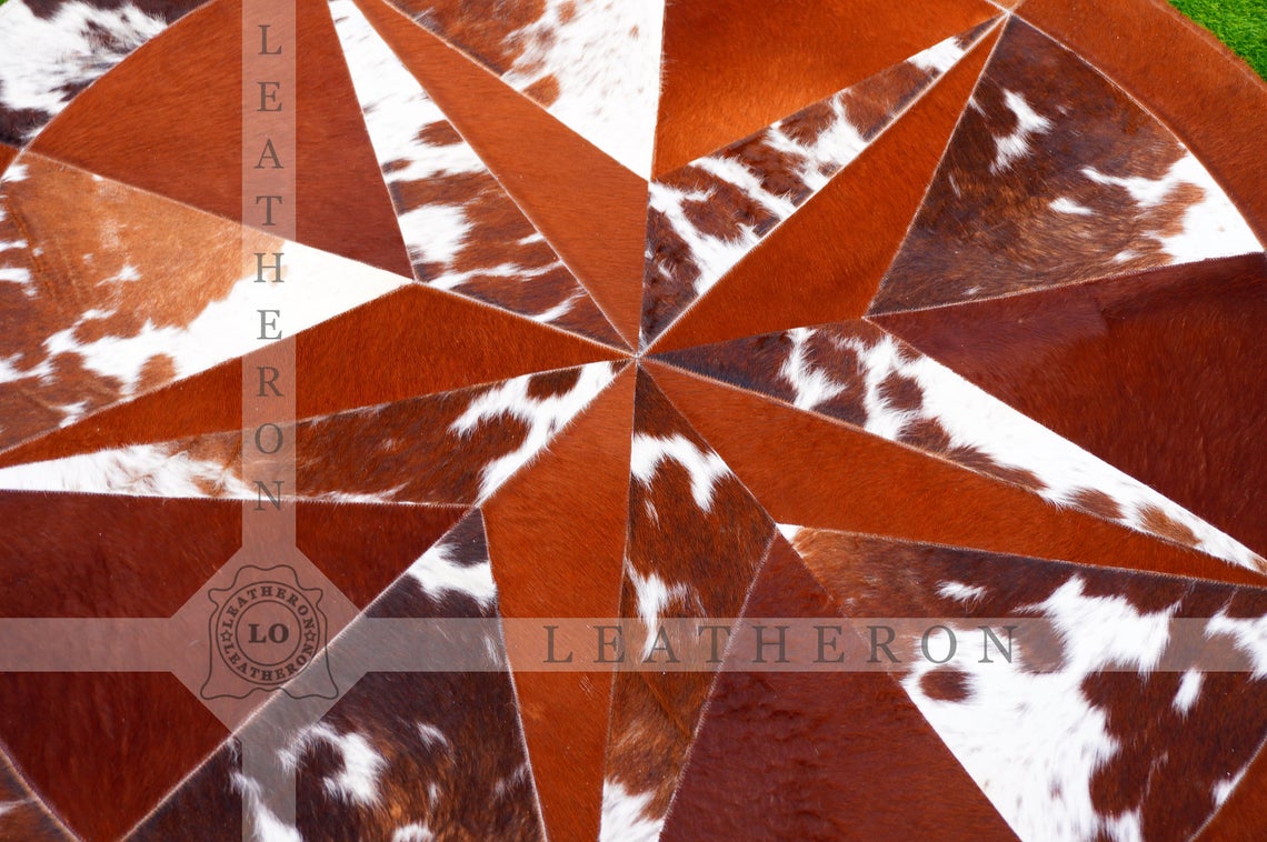 Exact As Picture ( 5 X 5 ft.) HANDMADE 100% Natural COWHIDE RUG | Patchwork Cowhide Area Rug | Hair on Leather Cowhide Carpet | PR114