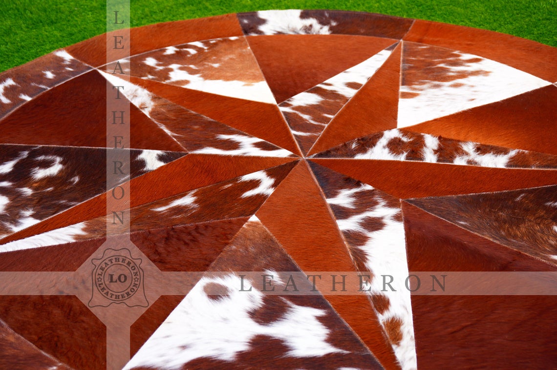 Exact As Picture ( 5 X 5 ft.) HANDMADE 100% Natural COWHIDE RUG | Patchwork Cowhide Area Rug | Hair on Leather Cowhide Carpet | PR114