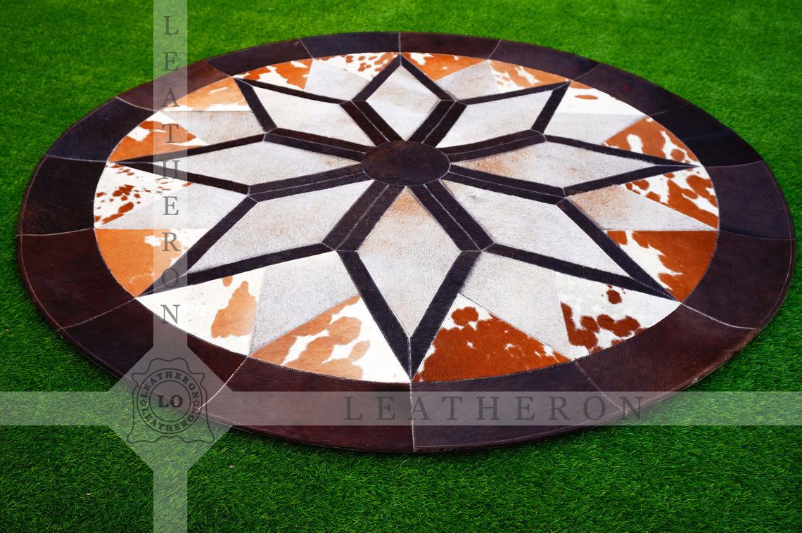 Exact As Picture ( 5 X 5 ft.) HANDMADE 100% Natural COWHIDE RUG | Patchwork Cowhide Area Rug | Hair on Leather Cowhide Carpet | PR113