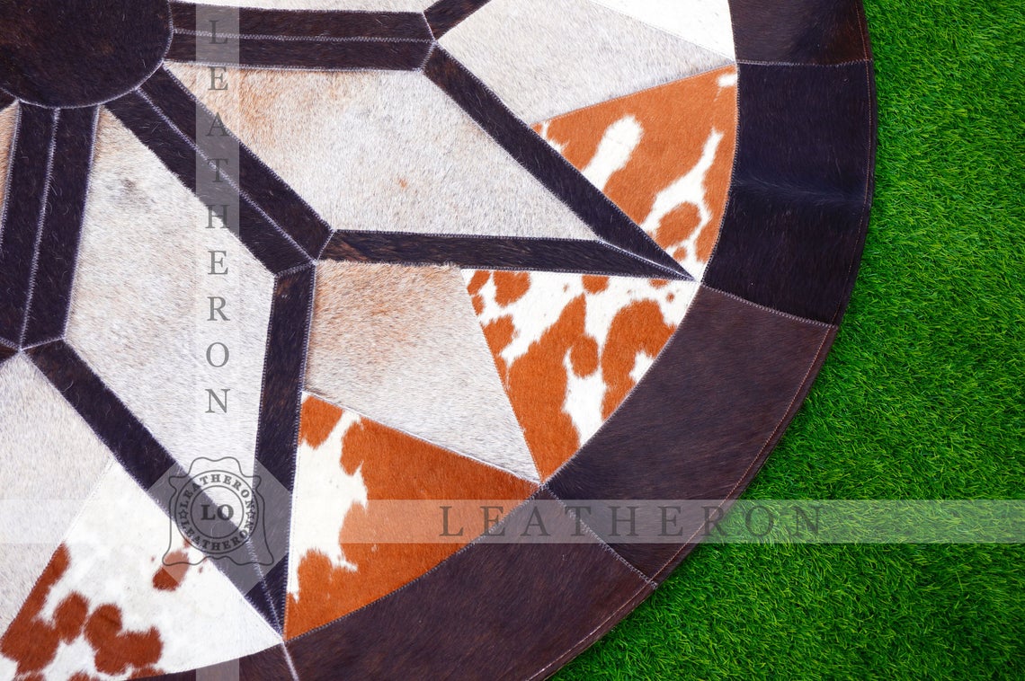 Exact As Picture ( 5 X 5 ft.) HANDMADE 100% Natural COWHIDE RUG | Patchwork Cowhide Area Rug | Hair on Leather Cowhide Carpet | PR113