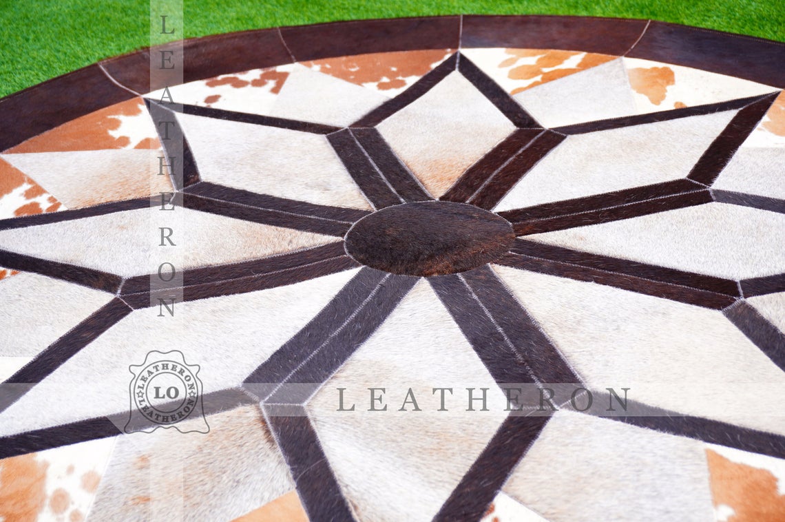 Exact As Picture ( 5 X 5 ft.) HANDMADE 100% Natural COWHIDE RUG | Patchwork Cowhide Area Rug | Hair on Leather Cowhide Carpet | PR113