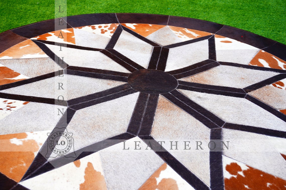 Exact As Picture ( 5 X 5 ft.) HANDMADE 100% Natural COWHIDE RUG | Patchwork Cowhide Area Rug | Hair on Leather Cowhide Carpet | PR113