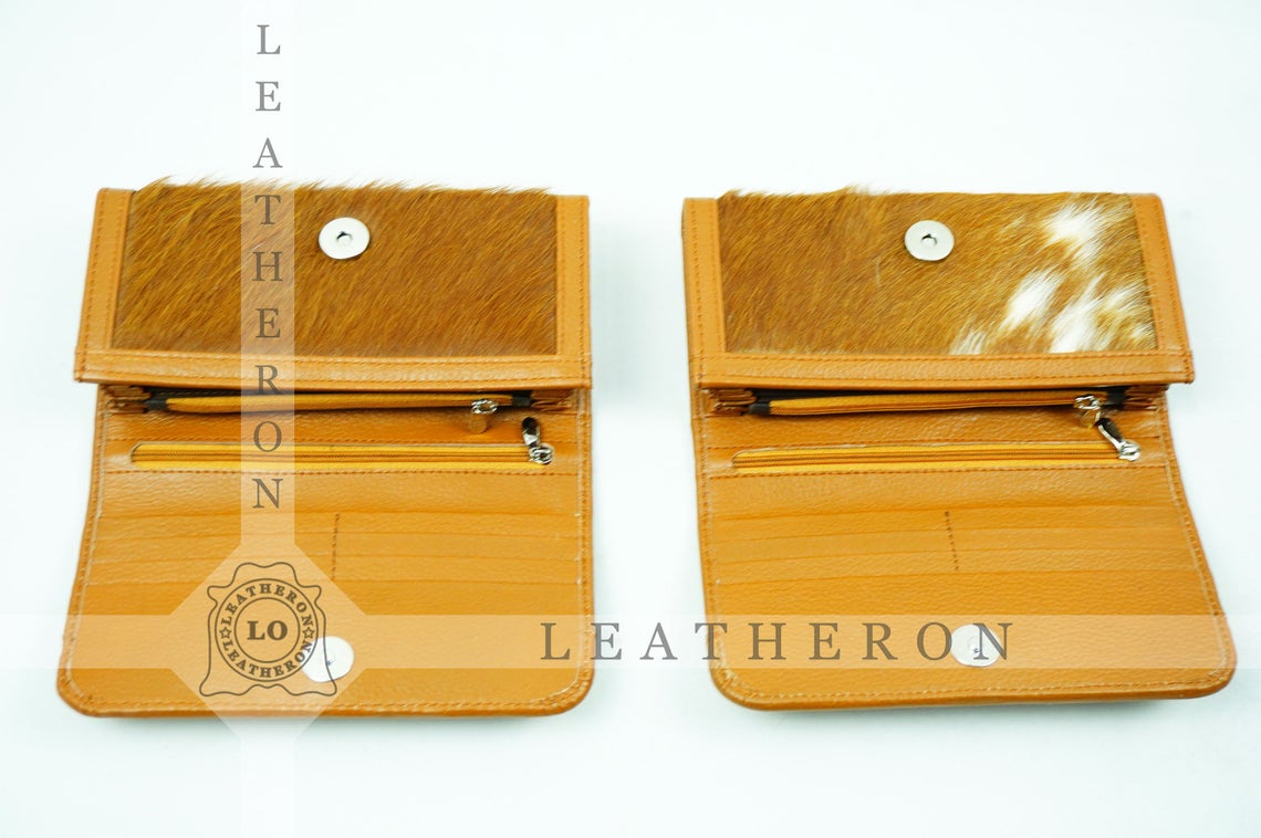 100% Natural Cowhide Clutch Wallet | Real Hair on Leather Clutch Purse | Genuine Cow Skin Leather Clutch Pouch