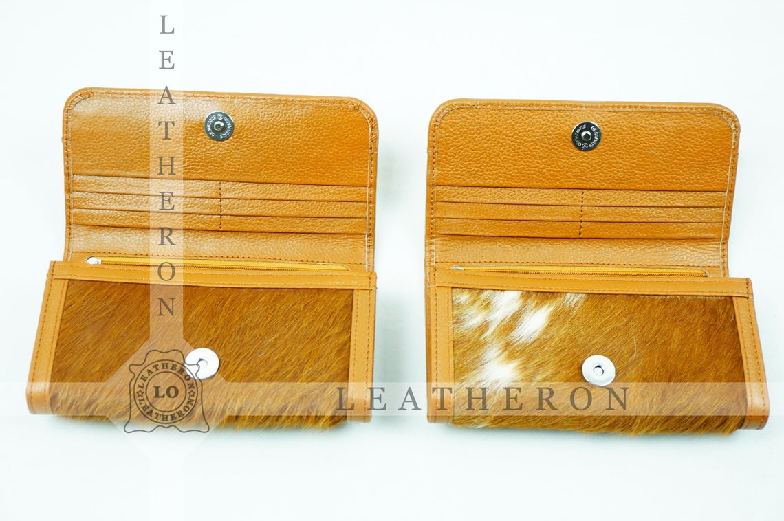 100% Natural Cowhide Clutch Wallet | Real Hair on Leather Clutch Purse | Genuine Cow Skin Leather Clutch Pouch