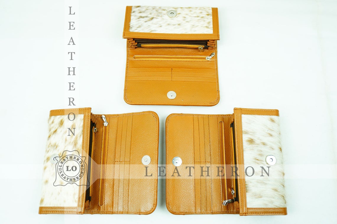 100% Natural Cowhide Clutch Wallet | Real Hair on Leather Clutch Purse | Genuine Cow Skin Leather Clutch Pouch