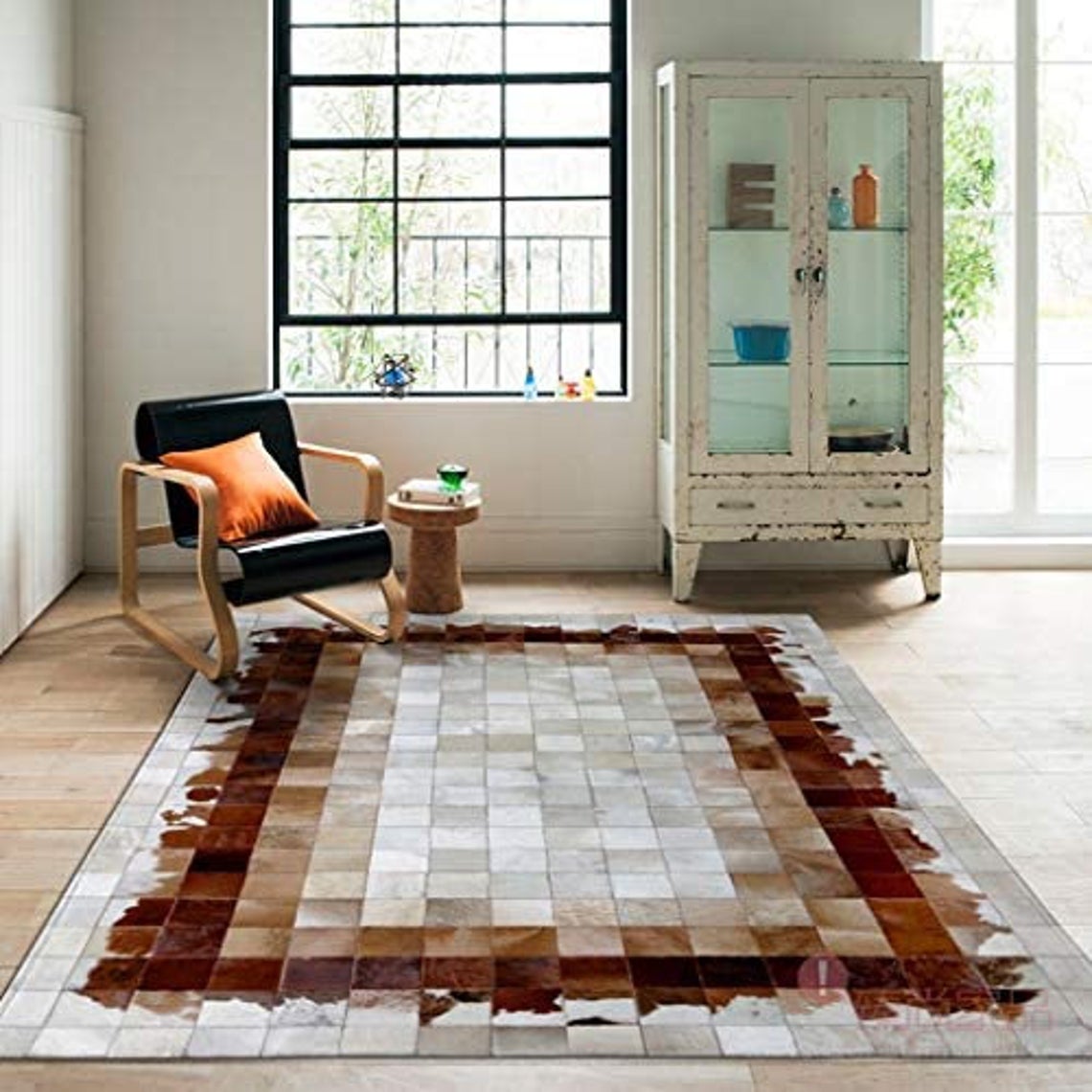 HANDMADE 100% Natural COWHIDE RUG | Patchwork Cowhide Area Rug | Real Cowhide Hallway Runner | Hair on Leather Cowhide Carpet | PR16