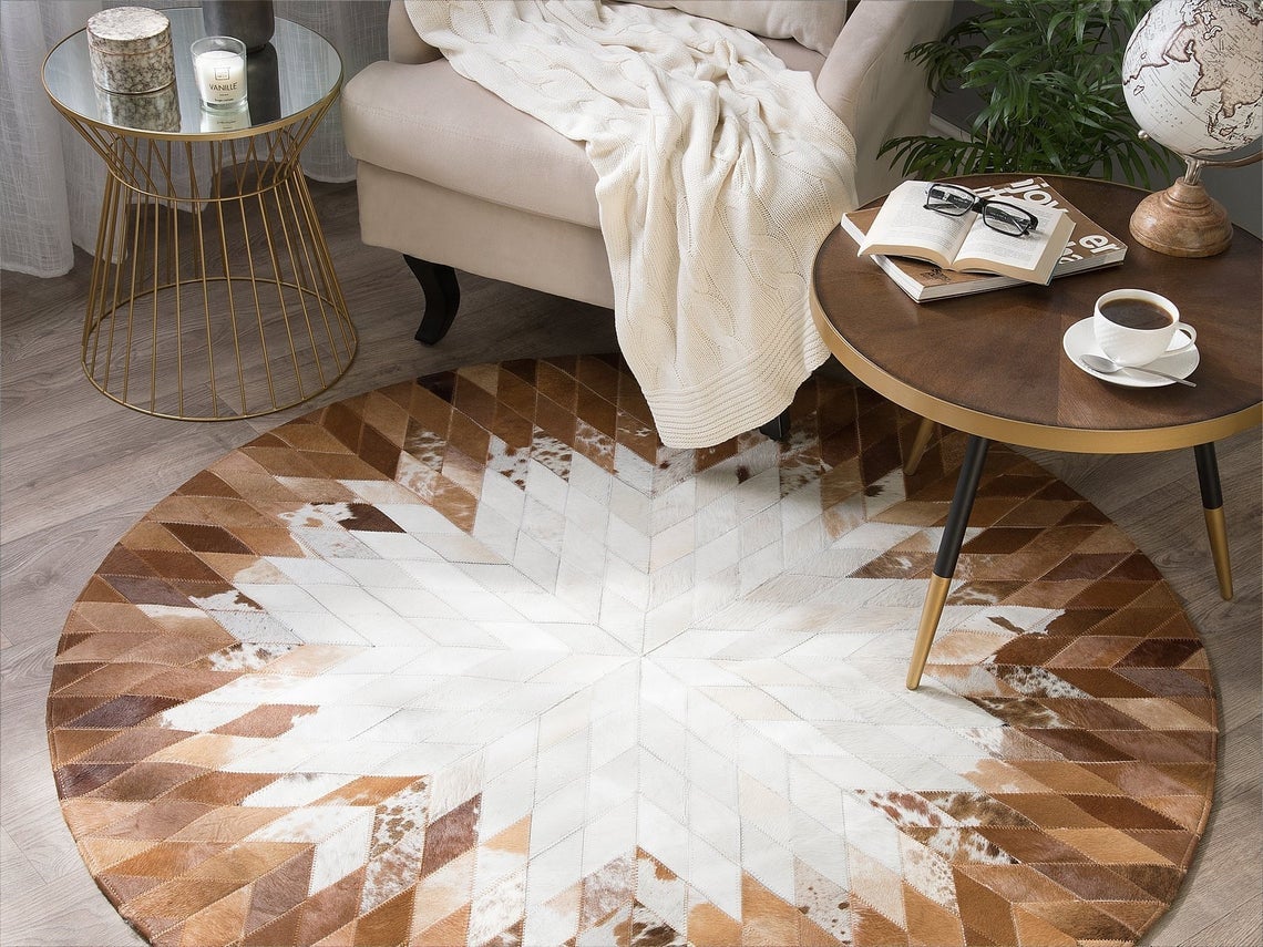 HANDMADE 100% Natural Patchwork Cowhide Area Rug | Hair on Leather Cowhide Carpet | PR124