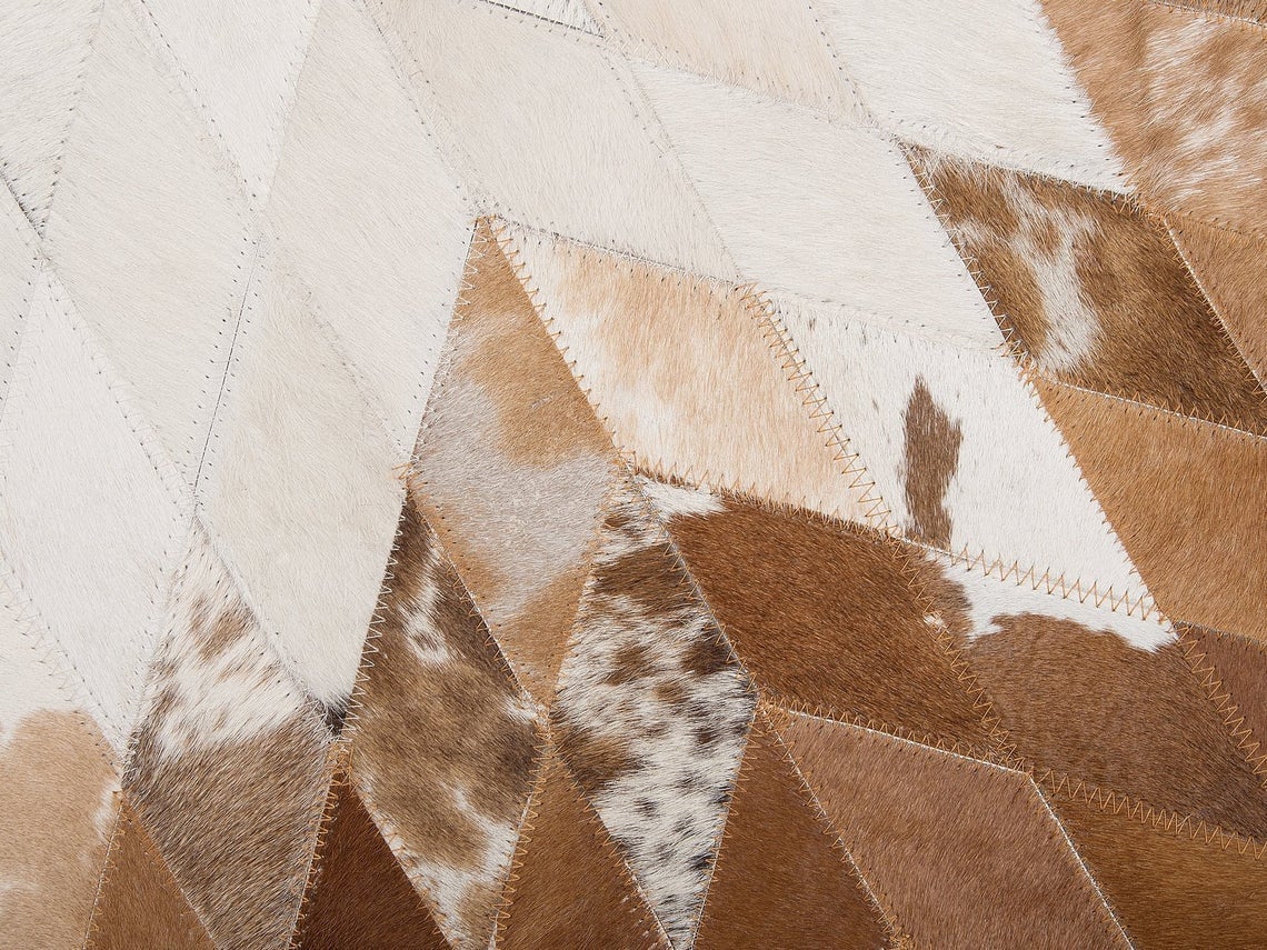 HANDMADE 100% Natural Patchwork Cowhide Area Rug | Hair on Leather Cowhide Carpet | PR124