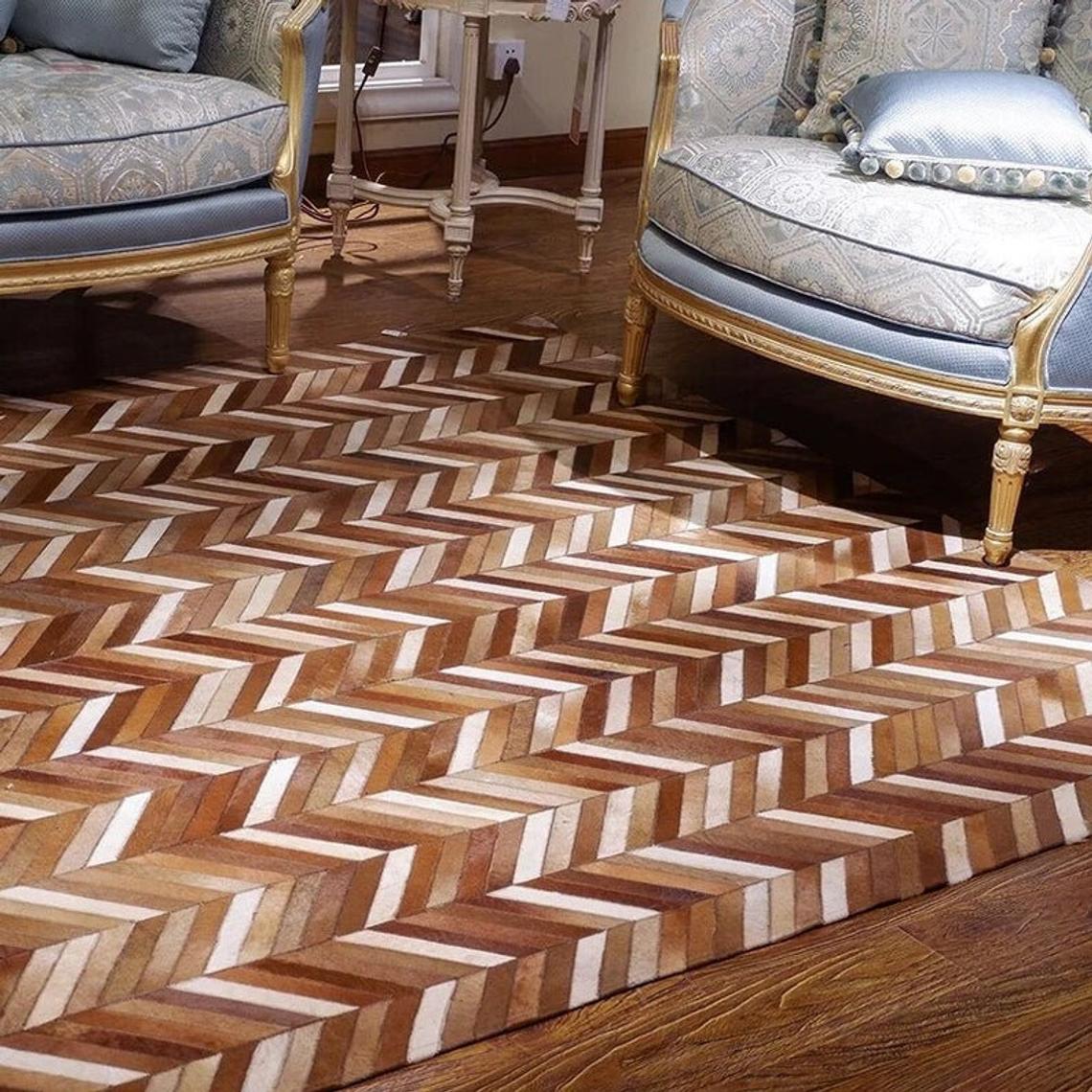 HANDMADE 100% Natural COWHIDE RUG | Patchwork Cowhide Area Rug | Real Cowhide Hallway Runner | Hair on Leather Cowhide Carpet | PR19
