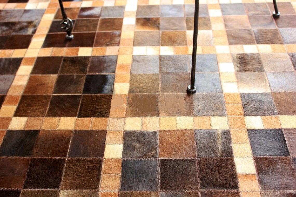 HANDMADE 100% Natural COWHIDE RUG | Patchwork Cowhide Area Rug | Real Cowhide Hallway Runner | Hair on Leather Cowhide Carpet | PR56